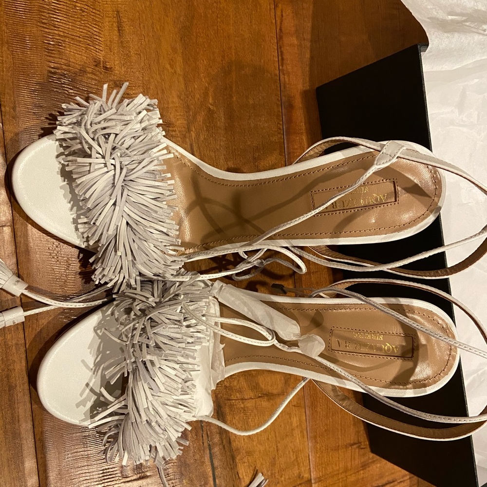 Aquazzura Wild Thing Fringed Sandals 105 - White - Picture 9 of 10